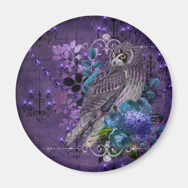 Aimant Chandeliers vintages fleuris hibou bijoux gris vio (Devant)