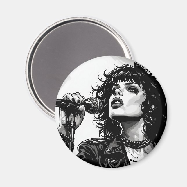 Aimant Chanteuse Goth Punk Style Graphique Rétro (Recto/Verso)