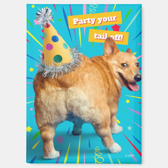 Aimant Chapeau d'anniversaire pour derrière de Corgi (Recto)