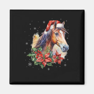 Aimant Chapeau de Noël drôle de cheval de Santa Animaux É