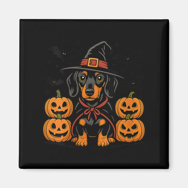 Aimant Chapeau de sorcière de chien de Dachshund d'Hallow (Devant)