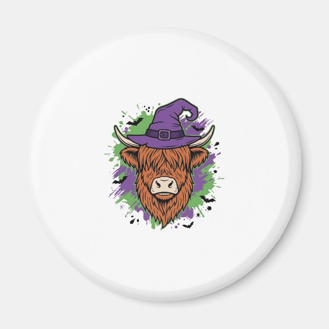 Aimant Chapeau de sorcière de vache des Highlands Hallowe (Devant)