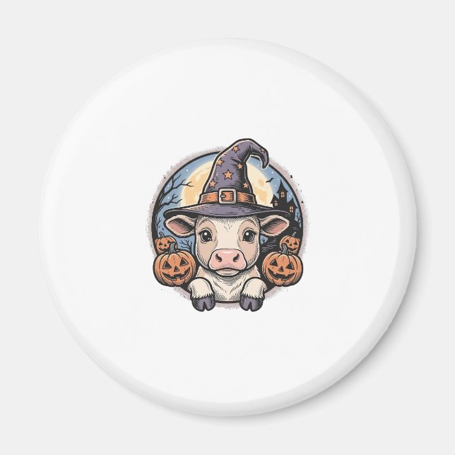 Aimant Chapeau de sorcière de veau de Halloween mignon Gr (Devant)