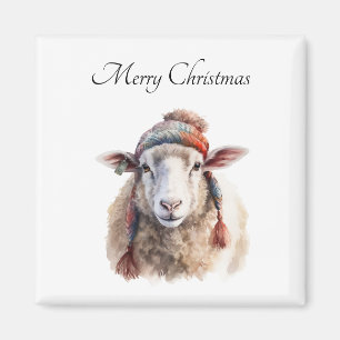 Aimant Chapeau d'hiver Mouton de Noël Texte personnalisé