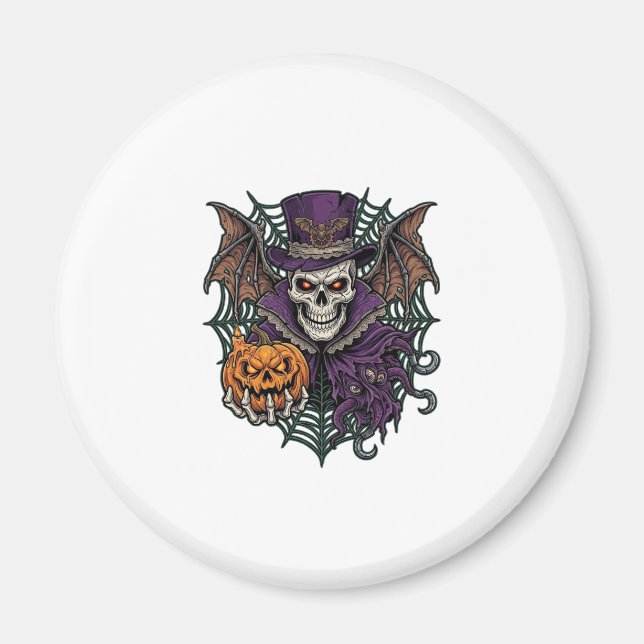 Aimant Chapeau Haut de Forme Crâne de Halloween Ailes de  (Devant)
