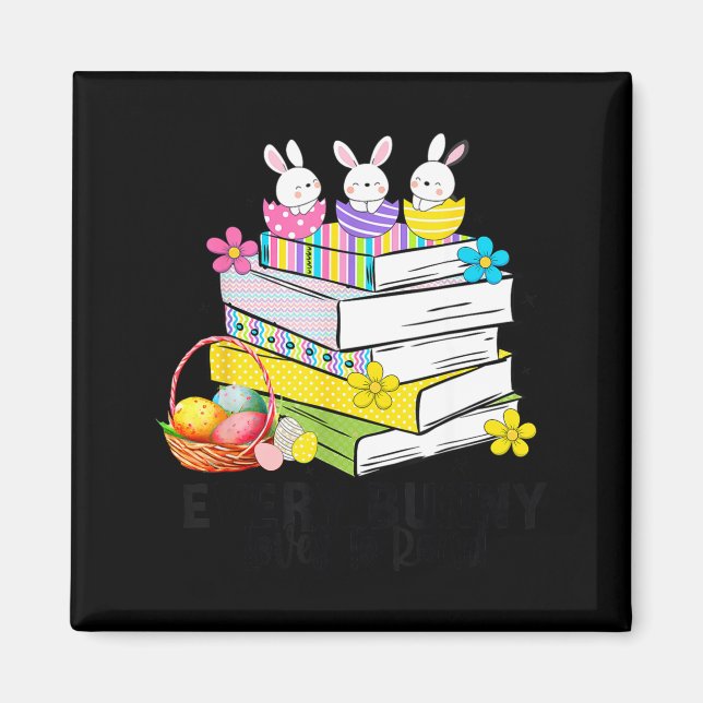 Aimant Chaque lapin adore lire un livre de lecture mignon (Devant)