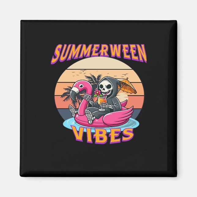 Aimant Char de Flamant rose Summerween Vibes Grim Reaper  (Devant)