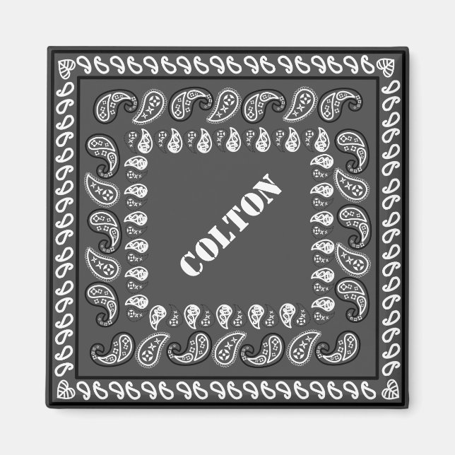Aimant Charcoal Grey Western Paisley Bandana Personnalisé (Devant)