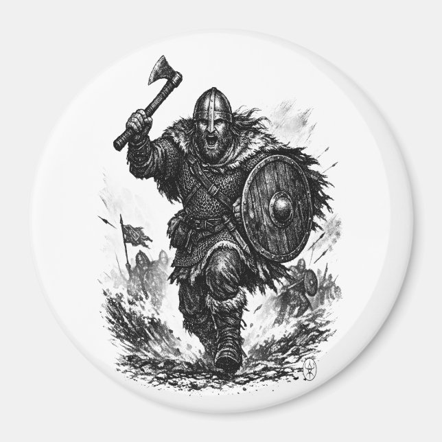 Aimant Charge du guerrier Viking - Bataille à l'encre (Devant)