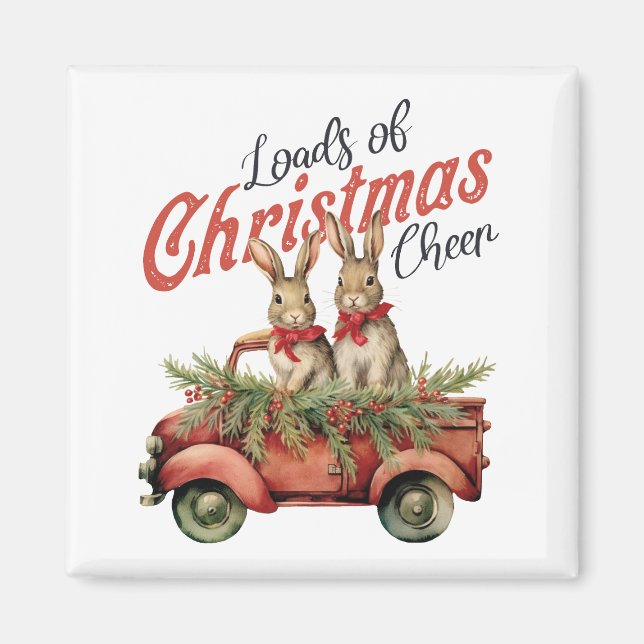 Aimant Charges de lapins de Noël en Camion Rouge (Devant)
