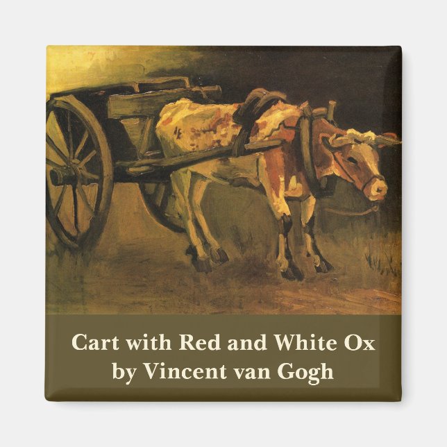 Aimant Chariot avec bœuf rouge et blanc par Vincent van G (Devant)