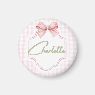 Aimant Charlotte Personnalisée Pink Bow & En vichy Print