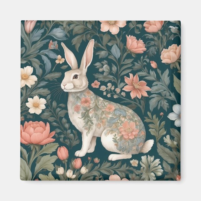 Aimant Charme Rabbit William Morris Inspiré Floral (Devant)
