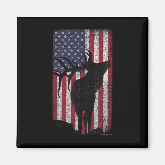 Aimant Chasse à l'élan Bugling Bull Drapeau américain - R (Devant)