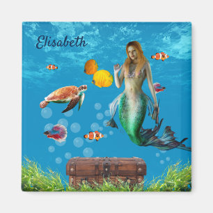 Aimant Chasse au trésor sous-marin Sirène Imaginaire bleu