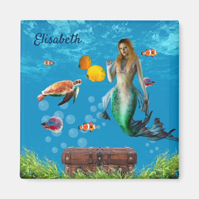 Aimant Chasse au trésor sous-marin Sirène Imaginaire bleu (Devant)