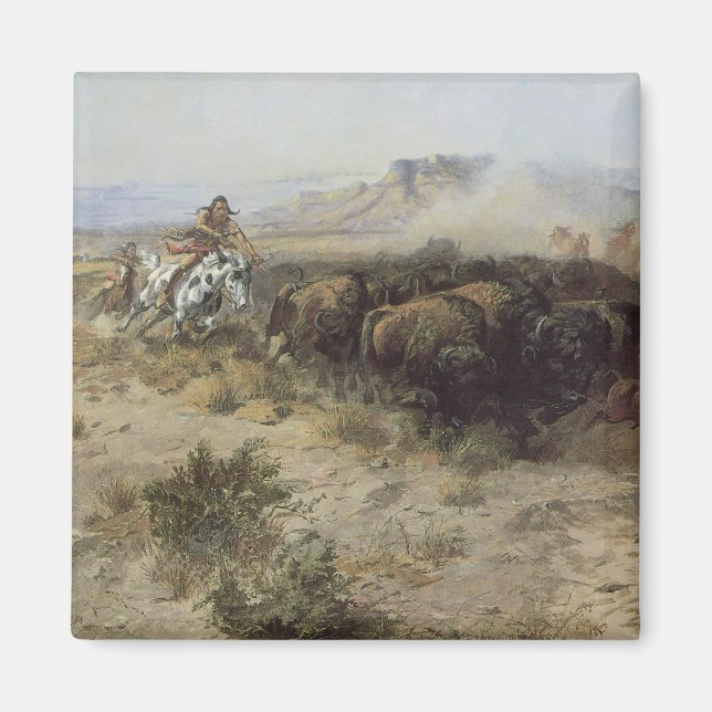 Aimant Chasse aux bisons n° 26 par CM Russell, Indiens d' (Devant)