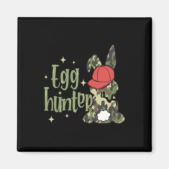 Aimant Chasseur d'oeufs de Pâques Rétro Camouflage Lapin  (Devant)