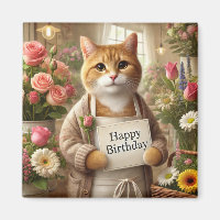 Chat à fleur Joyeux signe d'anniversaire