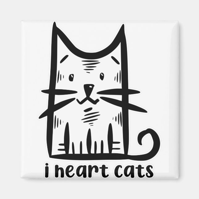 Aimant Chat à moustaches, j'adore les chats (Devant)