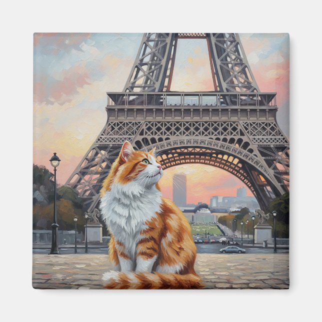 Aimant Chat à Paris Tour Eiffel Carte postale (Devant)
