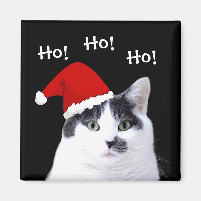 Aimant Chat à Santa Hat Ho Ho Ho (Devant)