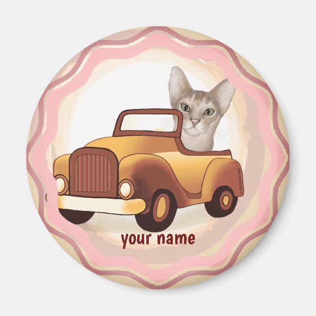 Aimant Chat Abyssin au volant d'une voiture  (Devant)