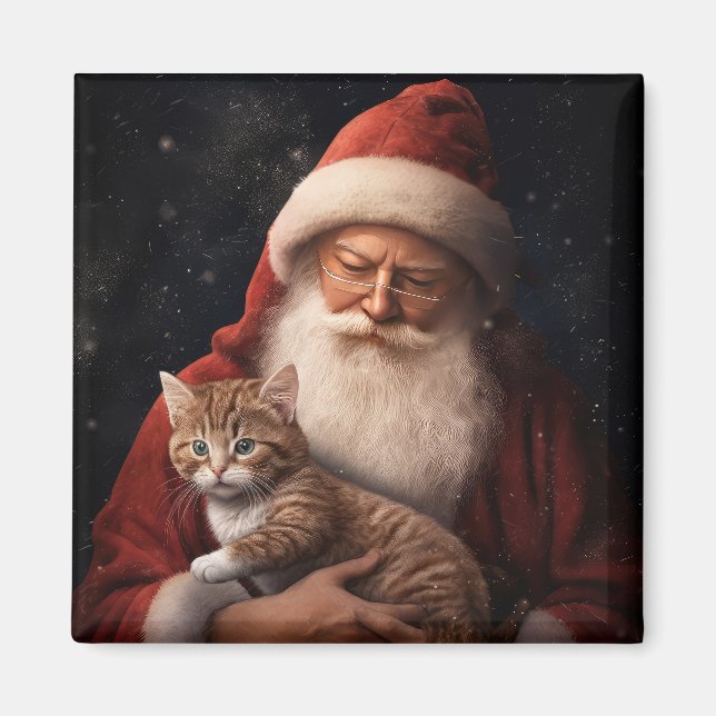 Aimant Chat Abyssin avec le Père Noël Festif de Noël  (Devant)