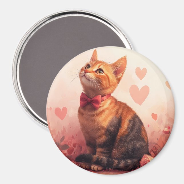 Aimant Chat abyssinien avec Rose - Saint Valentin (Recto/Verso)