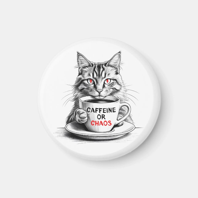 Aimant Chat amateur de café sans caféine, pas de misérico (Devant)