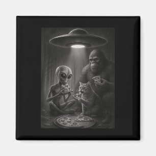 Aimant Chat Amusant Avec Alien Et Pizza De Pied D'Oignon