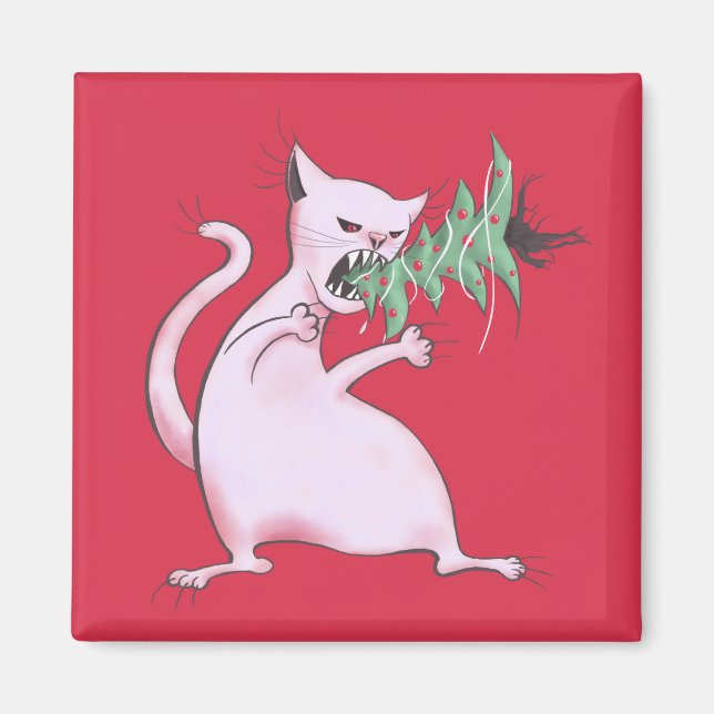 Aimant Chat amusant Noël Arbre de Manger vacances (Devant)