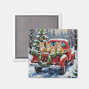 Aimant Chat angora turc camion rouge Noël vacances