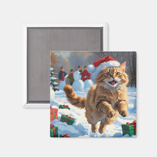 Aimant Chat Angora Turc courant dans la neige avec un cha