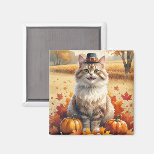Aimant Chat angora turc feuilles d'automne Art de Thanksg