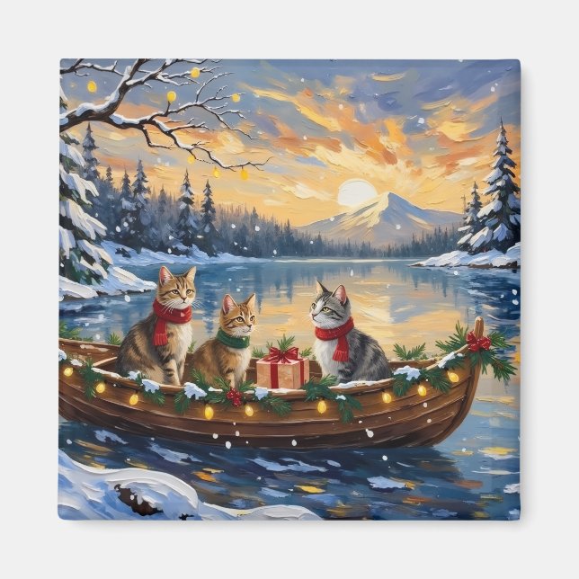 Aimant Chat angora turc Noël bateau vacances (Devant)