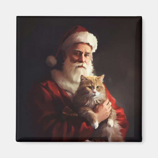 Aimant Chat angora turc Père Noël Fête de Noël  (Devant)