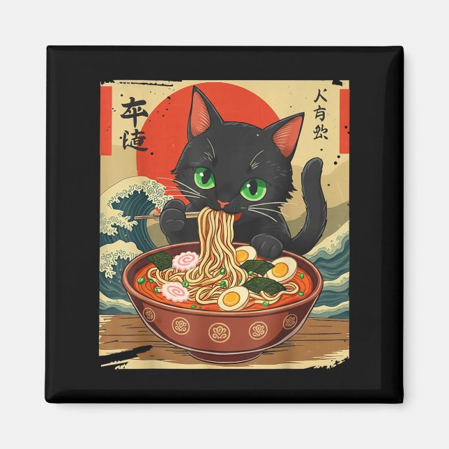 Aimant Chat Anime Mangeant Ramen Art Japonais Graphique C (Devant)