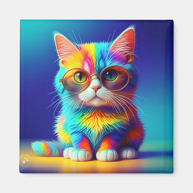 Aimant Chat Arc-en-Ciel Avec Lunettes Portrait-47567 (Devant)