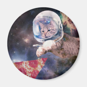 Aimant Chat astronaute à la recherche d'une part de pizz