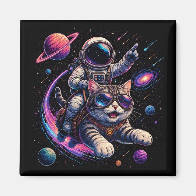 Aimant Chat astronaute chevauchant à travers l'espace (Devant)