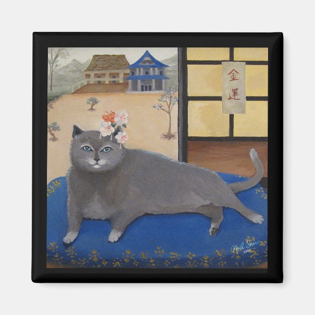 Aimant Chat au Japon Peinture (Devant)
