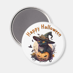 Aimant Chat aux sorcières pour Halloween heureux