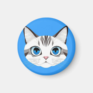 Aimant Chat aux yeux bleus sur un fond bleu vif