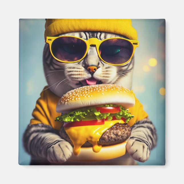 AIMANT CHAT AVEC AJOUT FUNNY CHEESEBURGER (Devant)