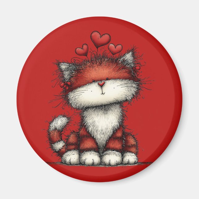 Aimant Chat avec des cœurs rouges mignon et amusant (Devant)