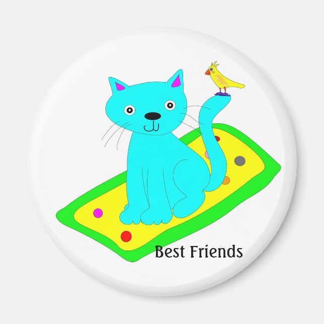 Aimant chat avec oiseau jaune sur le tapis (Devant)