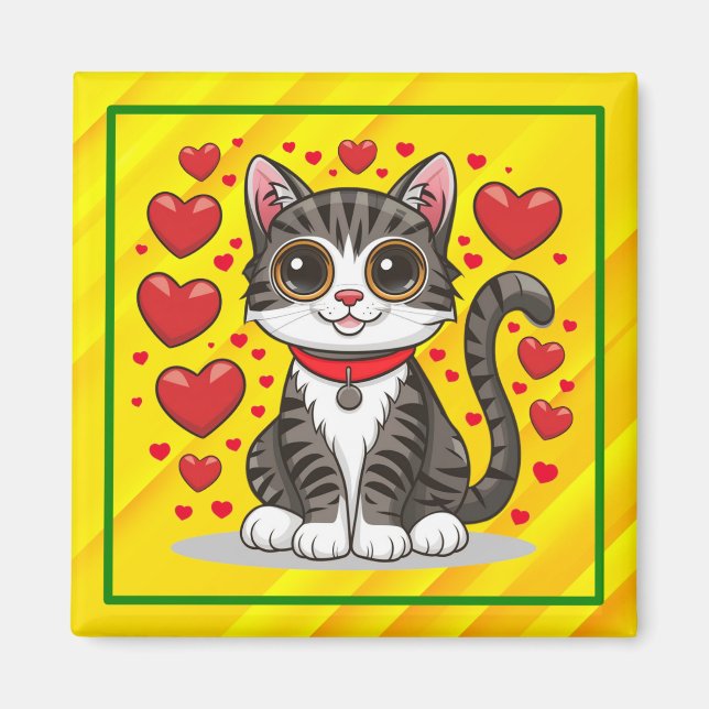 Aimant Chat avec symboles d'amour Clipart-85245 (Devant)
