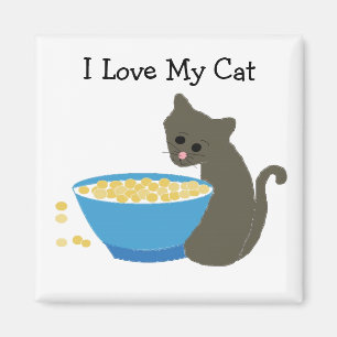 Aimant Chat avec une assiette de nourriture bleue
