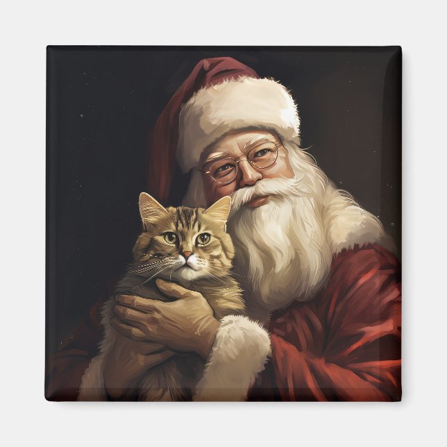 Aimant Chat Bengal avec le Père Noël Festif Noël (Devant)